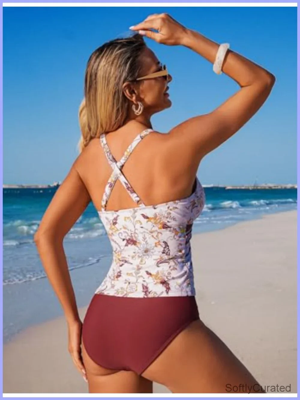 Tummy Control Tankini Set V-Neck Ruched Push Up Two Piece Swimwear Women
